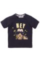 Baby Oberteil Kurzarmshirt in dunkelblau mit Tiermotiv + Druckknöpfen an der Schulter - Baby T-Shirt aus weicher Baumwolle von Dirkje - Vorderansicht