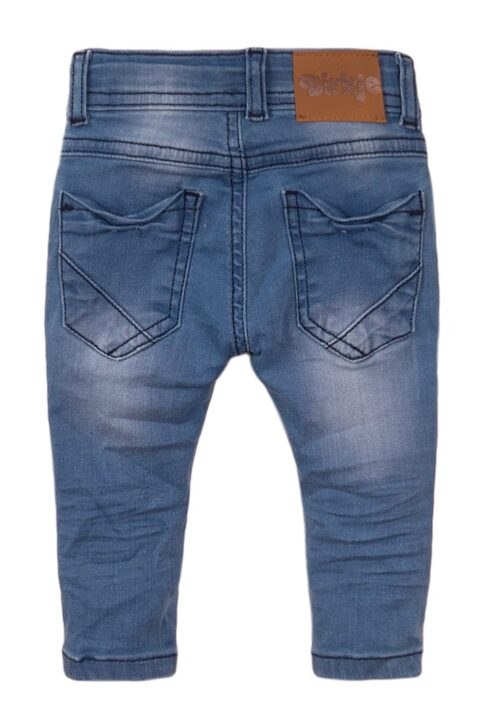 Baby Kinderhose Jeans 5-Pocket mit Leder-Patch aus Baumwolle - Jeanshose für Jungen aus Baumwolle von Dirkje - blau – Rückansicht