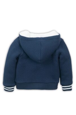Baby Kapuzenjacke mit Fellimitat + Taschen aus Baumwolle - Sweatjacke mit Punktelook in blau - Kinderjacke für Jungen von Dirkje - Rückansicht