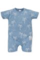 Blauer Kinder Baby Spieler kurzer Overall mit Palmen & Druckknöpfe für Jungen - Kurzarm Einteiler von Pinokio - Vorderansicht