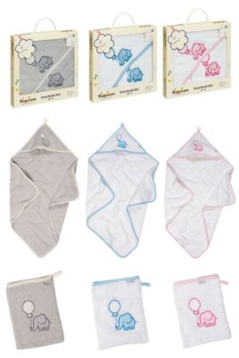 Baby Geschenksets mit Kapuzentuch & Waschhandschuh Waschlappen aus Baumwolle Frottee mit Elefanten OEKO TEX - Rosa weiß - Blau weiß - Grau von Playshoes - Geschenkboxen Übersicht