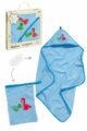 Blaues Dinosaurier Baby Geschenkset Badetuch mit Kapuze & Waschtuch aus Baumwolle - Hochwertiges Kinder Tier Babyset OEKO TEX von Playshoes - Vorderansicht Set Neugeborene