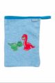 Blaues Kinder Babyset aus Frottee Waschlappen & Kapuzenbadetuch mit witzigen Dinos OEKO-TEX als Baby Geschenk zur Geburt für Jungen von Playshoes - Vorderansicht Waschhandschuh