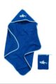 Hochwertiges 2er Baby Jungen Geschenkset in Blau mit Baumwolle Frottee Badetuch & Waschhandschuh Haie OEKO-TEX Tiermotive von Playshoes - Vorderansicht Babyset