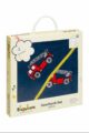 Baby Jungen Geschenkset mit Kapuzentuch große Kapuze & Waschhandschuh Waschlappen aus Frottee mit Feuerwehrautos in dunkelblau OEKO TEX von Playshoes - Geschenkbox