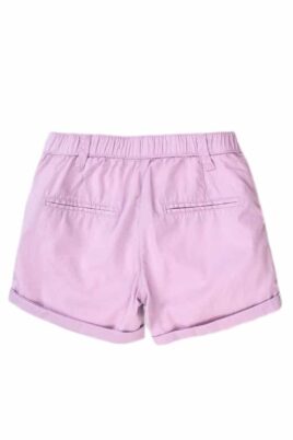Lila Baby Sommer kurze Hose Shorts mit Umschlag & Taschen für Mädchen Popeline Baumwolle - Mädchen Sommer Kindershorts unifarben casual von Minoti - Rückansicht