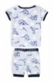 Blau gemusterter Baby Sommer Pyjama Schlafanzug + Kurzarm-Shirt & kurze Schlafshorts mit Dinos aus Baumwolle für Jungen von Minoti - Rückenansicht