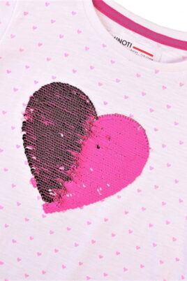 Rosa Kinder Mädchenshirt Kurzarmshirt mit Herzen & Schleife - Sommer Baby Kinder T-Shirt Rundhals aus Baumwolle von Minoti - Detailansicht