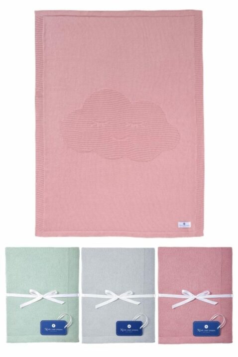 Babydecken aus rosa beeren berry, mintgrün & grauer Baby Kinder Baumwoll Strickdecke mit Wolke aus 100% zertifizierter OEKO Tex Baumwolle von Nordic Coast Company - Set Kinderdecken Übersicht