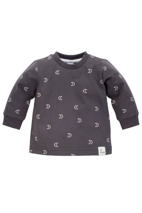 Graphitgrau Baby Kinder Sweatshirt Pullover Oberteil langarm mit Halbmonden gemustert Rundhalsausschnitt & Patch BE BRAVE für Jungen & Mädchen von Pinokio - Vorderansicht