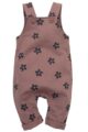 Dunkelrosa rotbraune Baby Latzhose lang mit Retro Blumen gemustert & Beinumschlag für Mädchen aus 100% Baumwolle - Kinder Flower Trägerhose Einteiler von Pinokio - Vorderansicht