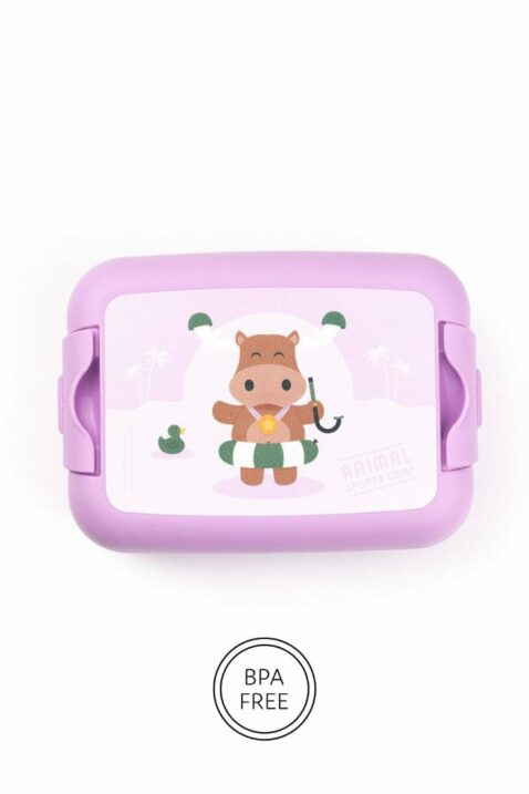 Lila Mädchen Lunchbox Brotdose mit Elch Tiermotiv Geschenkbox 3 teilig für Sandwiches - Sandwich Box Schule, Kindergarten, Schwimmbad & Urlaub von AMUSE - Vorderansicht Brotbox Sandwich Dose