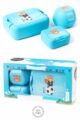 Blaue Kinder Baby Lunchbox Set 3 teilig Eichhörnchen Brotbox, Brotdose, Apfelbox, Obstbox, Snackbox Geschenkbox - Hellblau BPA frei Clipverschlüsse für Mädchen von AMUSE - Vorderansicht Set