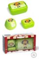 Grüne Kinder Baby Lunchbox Set 3 teilig Löwe Tier Animal Brotbox, Brotdose, Apfelbox, Obstbox, Snackbox Geschenkbox - Hellgrüne BPA frei Clipverschlüsse für Mädchen & Jungen von AMUSE - Vorderansicht Set