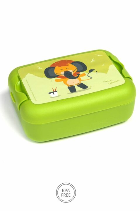 Grüne Animal Kinder Baby Lunchbox Brotdose mit Löwe Tier Geschenkbox Giftbox 3er Set - Jungen & Mädchen Mittags Pausenbox Sandwich Box Obstdose Schule, Kindergarten, Urlaub von AMUSE- Vorderansicht Brotbox