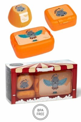 AMUSE orange Kinder Baby Lunchbox Set 3 teilig Nilpferd Tier Animal Brotbox, Brotdose, Obstbox, Apfelbox, Snackbox Geschenkbox – Snackbox BPA frei Clipverschlüsse für Mädchen & Jungen – Vorderansicht Set
