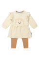2er Baby-Set beiges Babykleid langarm mit Rüschen & Igel-Print - Camel brauner Kinder Leggings unifarben für Mädchen von Dirkje – Vorderansicht