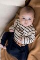 DIRKJE 2er-Set Baby Kleid mit Tüllrock lange Sweathose Schlupfhose blau-beige mit Streifen, little Schriftzug, für Mädchen – Babyfoto Ganzkörper