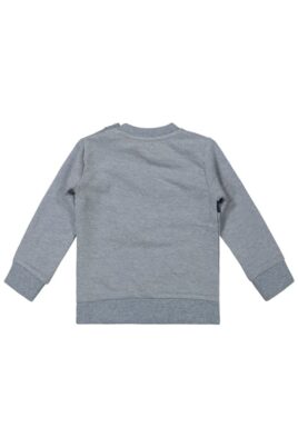 Baby Basic Pullover in Grau Langarmshirt mit Schriftzug North Lake Oberteil mit breiten Rippbündchen für Jungen - Rundhals Kinderpullover von DIRKJE - Rückansicht