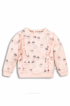 Baby Sweatshirt in Rosa Kinder Pullover mit Rüschen & Bären Tiermotiv Oberteil für Mädchen mit breiten Bündchen - Rundhalsausschnitt Longsleeve von DIRKJE - Vorderansicht
