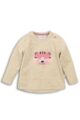 Baby Sweatshirt Kinder Pullover mit Lurex in beige mit Tiermotiv Tiger in rosa Pfoten-Applikation & Bündchen für Mädchen - Rundhalsausschnitt Longsleeve von DIRKJE - Vorderansicht
