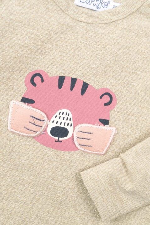 Baby Mädchen Pullover mit Lurex in Beige Kinder Sweatshirt mit Rundhalsausschnit Sweatpullover mit Tiermotiv Tiger & Pfoten-Applikation Verstecken-Spielen von DIRKJE - Detail