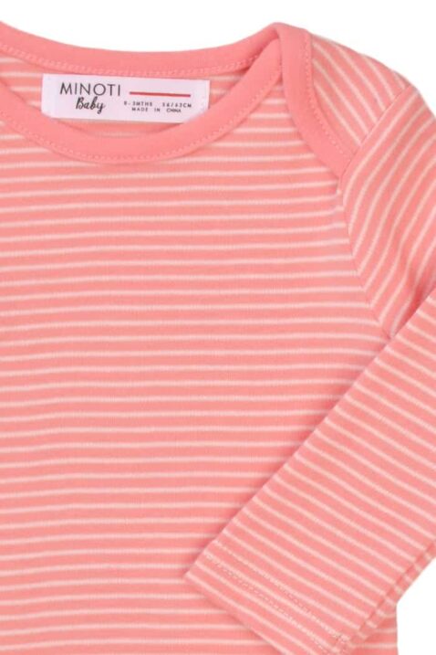 Baby Kinder Body aus 100% Baumwolle mit Druckknöpfen, Schulterumschlag + rosa-weiße Streifen für Mädchen - Koralle Body Langarm von MINOTI - Detailansicht