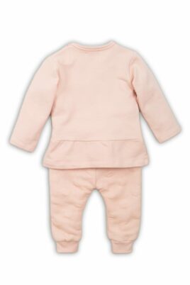 Baby Set zweiteilig für Mädchen in Rosa mit weißem Häschen-Motiv Longsleeve leicht ausgestellt mit Falten & Leggings Sweathose unifarben mit Punkten von DIRKJE - Rückansicht