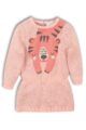 Baby Kleid in Rosa knielang mit Tiger-Motiv, Kinder Strickkleid in Altrosa plus Komfortbund taillert - Baby Langarm-Kleid warm für Mädchen von DIRKJE - Vorderansicht