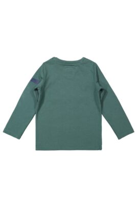 Dunkelgrünes Jungen Baby Longsleeve Shirt mit Print Run On The Wild & Rundhalsausschnitt - Kindershirt Basic Oberteil Pullover grün von Koko Noko - Rückansicht