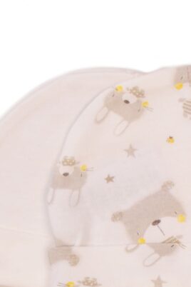 Kinder Baby Basic Set zweiteilig Mütze mit Umschlag aus reiner Baumwolle in Creme Beige unifarben + mit Muster Hasen, Bären & Sterne für Mädchen & Jungen - Baby-Mütze Geschenkset von MINOTI – Detailansicht