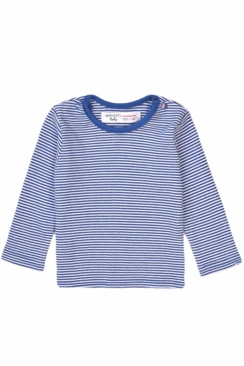 Baby Kinder Langarmshirt im Marine-Look mit blau-weißen Querstreifen für Jungen – Baumwoll Rundhalsshirt von MINOTI - Vorderansicht