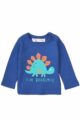 Baby Kinder Rundhalsshirt in Navy-Blau mit fröhlichem Dinosaurier-Print in Grün für Jungen – Dino Kindershirt von MINOTI – Vorderansicht