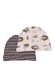 Baby Kinder Basic 2er Set Jungen Mütze mit Umschlag aus 100% Baumwolle in Graphitgrau gemustert + Weiß mit Tiermotiv Pinguine - Babymütze Geschenkset von MINOTI – Vorderansicht