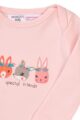 Kinder Baby Mädchen Body in Rosa mit Waldtiere Print in Pink-Grau-Rot-Blau, Hase, Igel + Fuchs mit Blümchen - Baby Body aus Baumwolle - Detailansicht