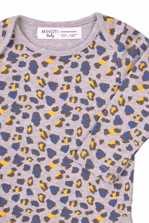 Baby Kinder Body aus 100% Baumwolle mit Druckknöpfen, Schulterumschlag + gemustert in Grau, Gelb, Blau für Mädchen - Tiger Body Langarm von MINOTI - Detailansicht