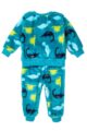 Kinder Baby Jungen Plüsch Pyjama mit Dino Muster & Rundhalsausschnitt in Blaugrün – Dinosaurier Schlafhose & Langarmshirt von MINOTI – Rückansicht