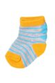 Kinder Baby Socken in Grau mit Bündchen, Ferse, Spitze in Senfgelb + hellblaue Streifen - Baby Söckchen mit schmalen Rippbündchen für Jungen von MINOTI - Vorderansicht