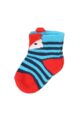Kinder Baby Socken hellblau-dunkelblau gestreift mit Fuchs Applikation + roter Ferse, Spitze, Bündchen - Unisex Baby Söckchen mit schmalen Rippbündchen für Jungen + Mädchen von MINOTI - Vorderansicht