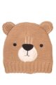 Baby Kinder Jungen + Mädchen Winter Mütze gestrickt mit Bären Tiermotiv + Ohren in Braun gefüttert - Warme Teddy-Mütze von MINOTI - Vorderansicht