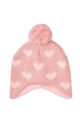 Kinder Baby warme Allover Mütze in Rosa mit hellrosa Herzen, Bommel + Fleece für Mädchen - Warme Babymütze mit Pompon von MINOTI - Vorderansicht
