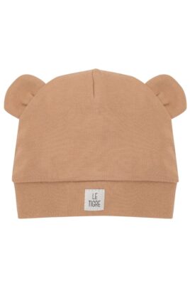 PINOKIO Kinder Baby Mütze in Beige mit Ohren + Komfortbund aus 100% Baumwolle – Tiger Babymütze für Jungen Kopfbedeckung – Vorderansicht