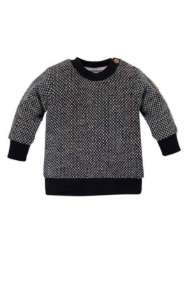 PINOKIO Baby Kinder Sweatshirt in Schwarz-Weiß gestrickt für Jungen – Baby Oberteil aus reiner Baumwolle  – Vorderansicht