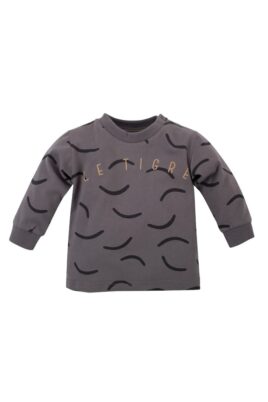 PINOKIO Baby Kinder Jungen Sweatshirt in Grau mit Tigerstreifen + Rippbündchen – Baby Langarm Oberteil – Vorderansicht