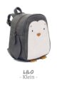 Handmade Rucksack für Kinder Babys klein veganes Kunstleder Pinguin in Grau - Jungen & Mädchen Tier Bag Babyrucksack mit Reißverschluss handgefertigt von LITTLE WHO - Seitenansicht