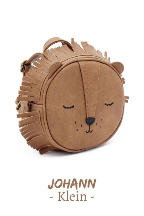 Handmade Rucksack für Kinder Babys klein veganes Kunstleder Löwe Lion in Braun - Mädchen & Jungen Tier handgefertigter Bag Babyrucksack mit Reißverschlussvon LITTLE WHO - Seitenansicht