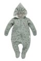 Baumwoll Babyoverall mit Füßen + schwarzen Punkten für Mädchen in Mintgrün - Gefütterter Baby Overall mit Zipfel-Kapuze von PINOKIO - Vorderansicht