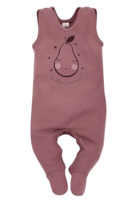 PINOKIO Baumwoll Baby Strampler mit Füßen + Birnen-Print für Mädchen in Altrosa – Strampelanzug Einteler mit Druckknöpfen  – Vorderansicht