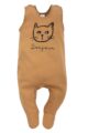 Baumwoll Baby Strampelanzug mit Füßen + Katzen Motiv für Mädchen in Karamell-Braun - Sleepsuit mit Druckknöpfen von PINOKIO - Vorderansicht
