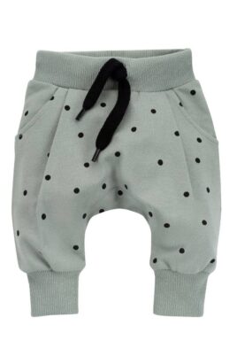 PINOKIO Baby Kinder Mädchen Pumphose in Mintgrün mit schwarzen Punkten + Seitentaschen – Lässige Haremshose mit Komfortbund – Vorderansicht